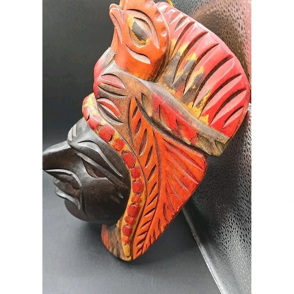 Tribal Mayan Aztec Hand Carved Wooden Face Mask Decorative Art Wall Painted